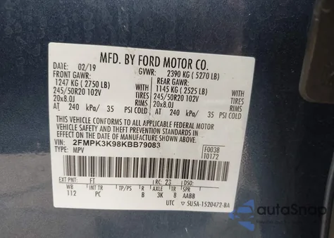 2019 Ford Edge Titanium z USA, uszkodzony, nr VIN 2FMPK3K98KBB79083